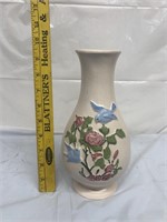 Pottery Vase w/birds & flowers (some cracks)