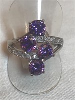 925 Sterling 4 Amethyst Colored Stone Ring 8 New
