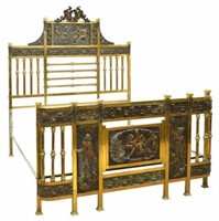 ITALIAN BRASS BED FRAME MOUNTED W/ BRONZE PLAQUES