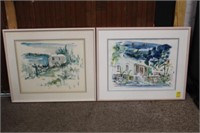 2pc Framed Original Watercolors, Alfred Birdsey