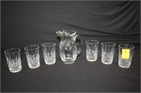 7pc Waterford 7" pitcher w/ 6 glasses, 4.5"