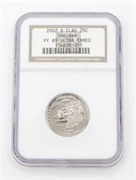 2002 Silver Clad Indiana NGC PF 69 Cameo Quarter