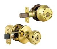 C1680  Kwikset Tylo Brass Entry Lock & Deadbolt, 1