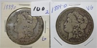 2 - 1889-O Morgan silver dollars