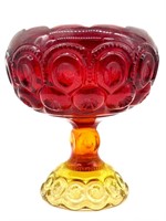 Amberina Glass Moon and Stars Compote 7” Tall