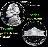 Proof 1992-s Jefferson Nickel 5c Grades GEM++ Proo