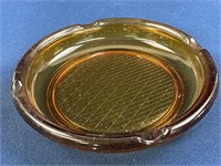 Vintage AMBER GLASS ASHTRAY Waffle Diamond