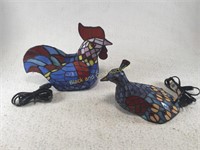 Stained Glass Bird Lamps (Rooster & Peacock)