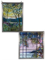 2 Magnolias & Iris Painted Glass Sun Catchers