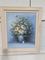 Pair of framed oil on canvas floral prints