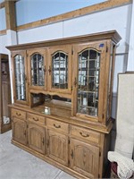 Vintage oak China closet with mirror back