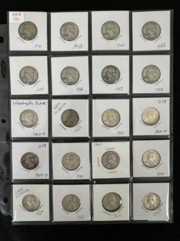 20 Washington Silver Quarters (Pre 1964)