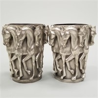 Pair of Aug Moreau bronze sculptured vases of