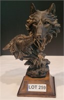 Wolf & Pup Statue on Wooden Base