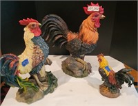 (3) Composite Decorative Roosters