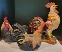 (3) Composite Decorative Roosters