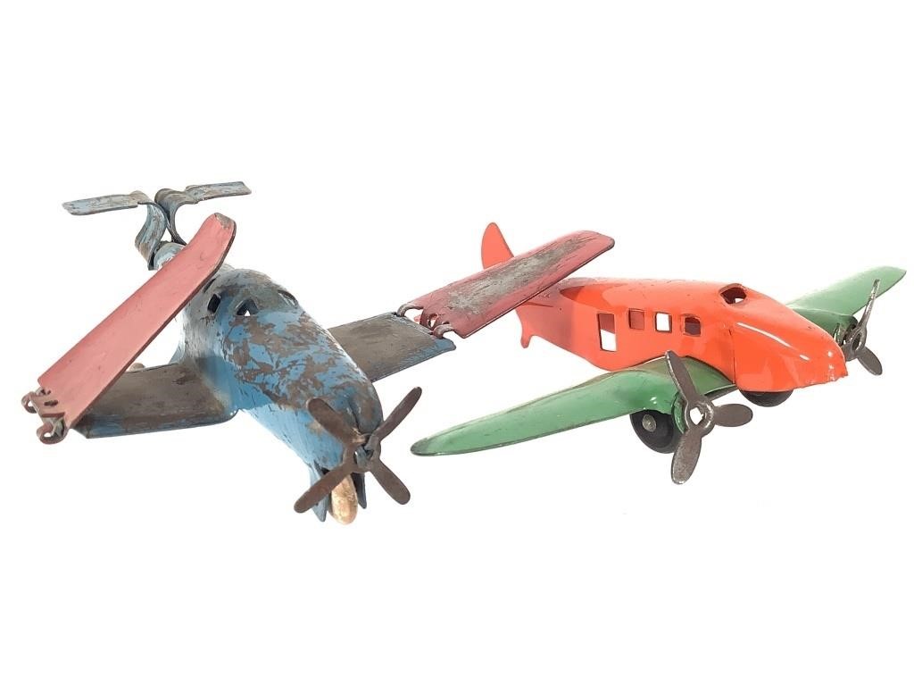 2 Steel Toy Planes, Twin Prop, Folding Wings