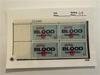 GIVING BLOOD SAVES LIVES STAMP BLOCK W PL#