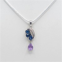 3 Ct Natural Blue Sapphire and Amethyst Pendant