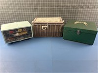 3X SEWING BASKETS W/ CONTENTS VINTAGE