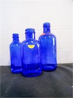 3 vintage cobalt blue glass bottles