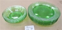 Lot of Green Glass Dinner Plates & Bowls