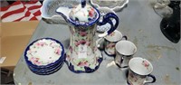Unmarked tea set. 4 plates,3 cups(1 with chip),