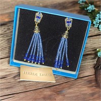 NOS Heidi Daus Sapphire Color Tassel Earrings
