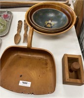 Woodenware Bowls, Butter Press & Dust Pan