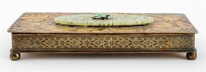 Chinese Stone Mounted Repousse Brass Box