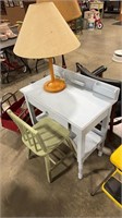 CHILDRENS PAINTED DESK & CHAIR W/ ACCENT LAMP