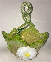 Art Glass Basket With Flower