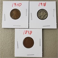 1910 Wheat Penny, 1898 Indian Head, 1918 Mercury