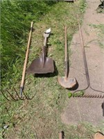 Pointed Nose Shovel, Drag Fork, Garden Rake,