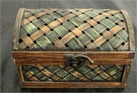 BAMBOO BOX OF FOREIGN COINS