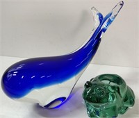 Cobalt Blue Crystal Whale & Green Glass Frog