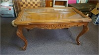 Vintage Solid Wood Coffee Table w/ Glass Top