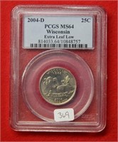 2004 D Wisconsin Quarter PCGS MS64 Extra Leaf Low