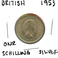 1953 British Silver One Shilling