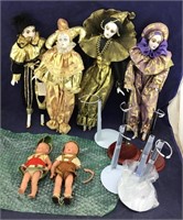 Harlequin-Type Dolls & Vntg German Dolls & Stands
