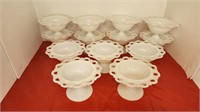 Open work Lace Footed Milk Glass Bowl set of 13