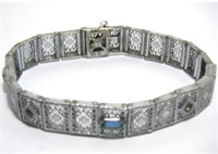 Antique 14k Diamond Sapphire Filigree Bracelet