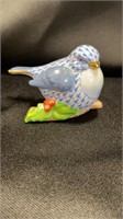 Herend, Little Bird on Holly, blue and gold, 3" W