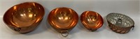 GREAT SET OF 3 COPPER WHISKING BOWLS & JELLY MOLD