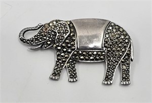 Sterling Silver Elephant Marcasites Brooch