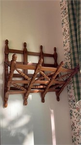 Antique wood folding rack for mail or papers or