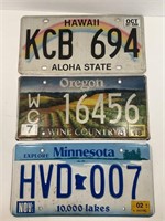 3 License Plates- Hawaii, Oregon, Minnesota