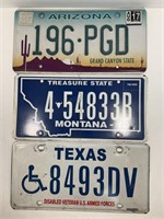 3 License Plates -Arizona, Montana, Texas