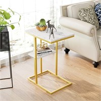 WFF9136  Aboxoo End Table C Shaped 14" Gold & Whit