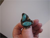 Ornate Vintage Silver & Turquoise Ring Size 9.75